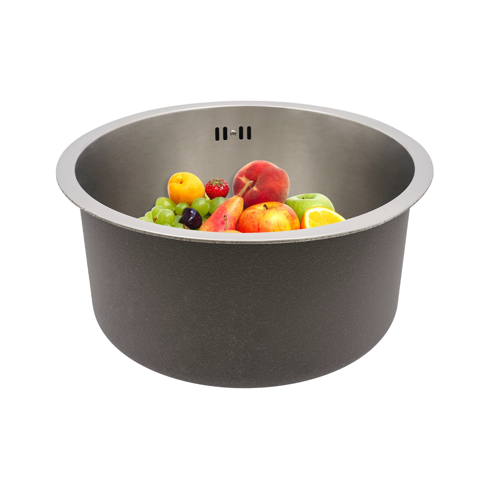 41cm Round Kitchen Sink 304 Stainless Steel, 19cm Deep Undermount Single Bowl Sink with Drain Pipe for RV Bar Cafe Home