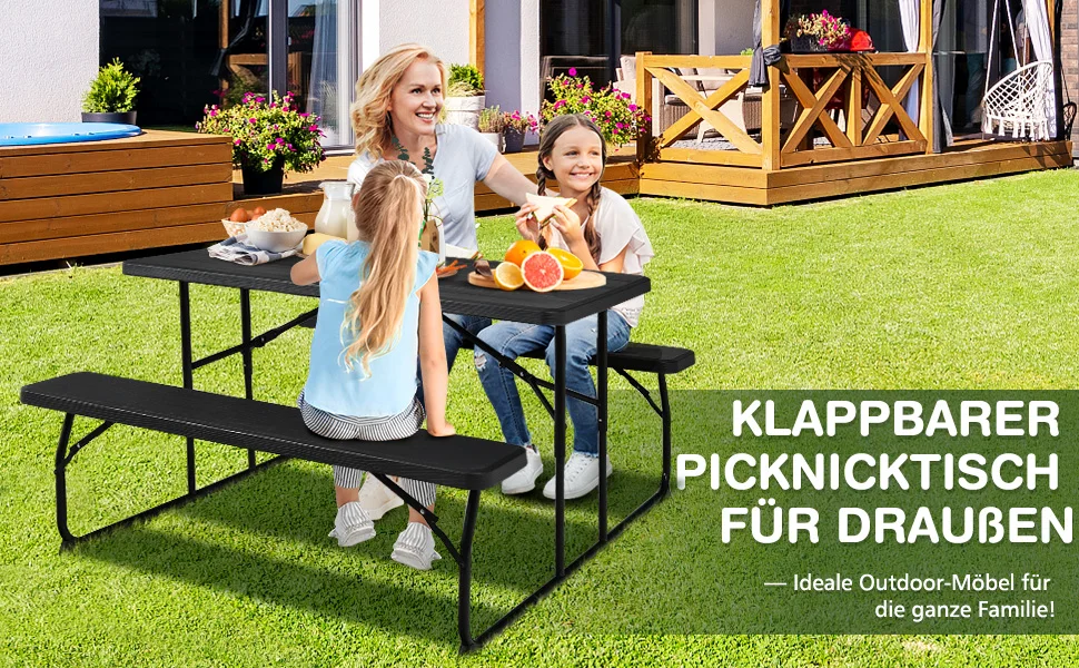 Folding picnic table with benches, 136 cm outdoor camping table set beer tent set beer table set for terrace