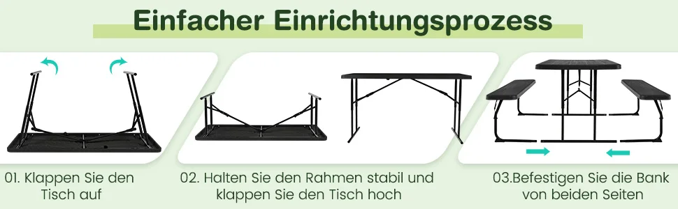 Folding picnic table with benches, 136 cm outdoor camping table set beer tent set beer table set for terrace