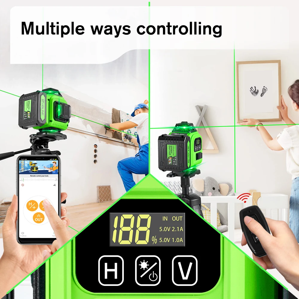 HGLINE 16 Lines 4D Laser Level Professional Construction Laser Tool APP Remote Control 360° Horizontal Vertical Leveling Machin
