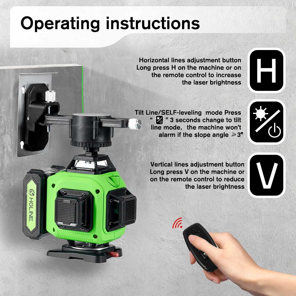 HGLINE 16 Lines 4D Laser Level Professional Construction Laser Tool APP Remote Control 360° Horizontal Vertical Leveling Machin
