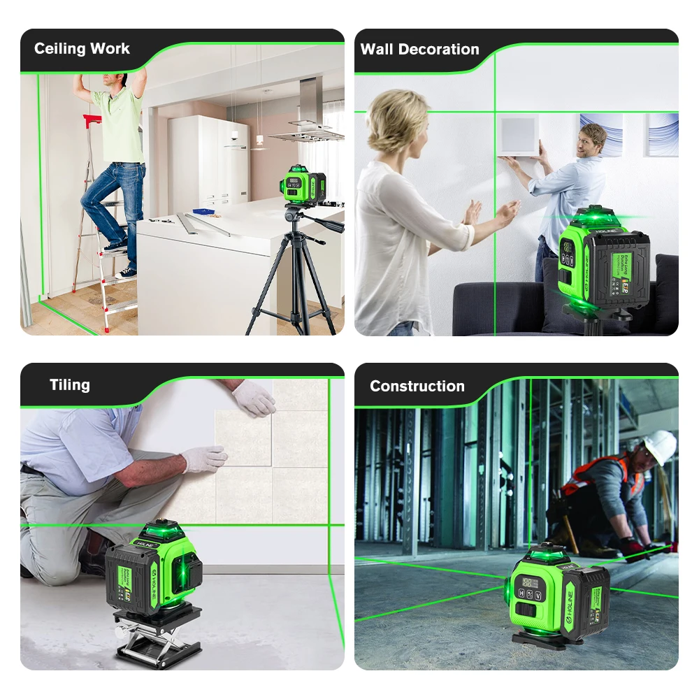HGLINE 16 Lines 4D Laser Level Professional Construction Laser Tool APP Remote Control 360° Horizontal Vertical Leveling Machin