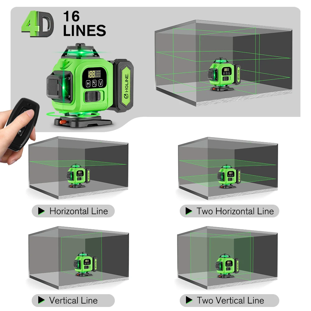 HGLINE 16 Lines 4D Laser Level Professional Construction Laser Tool APP Remote Control 360° Horizontal Vertical Leveling Machin