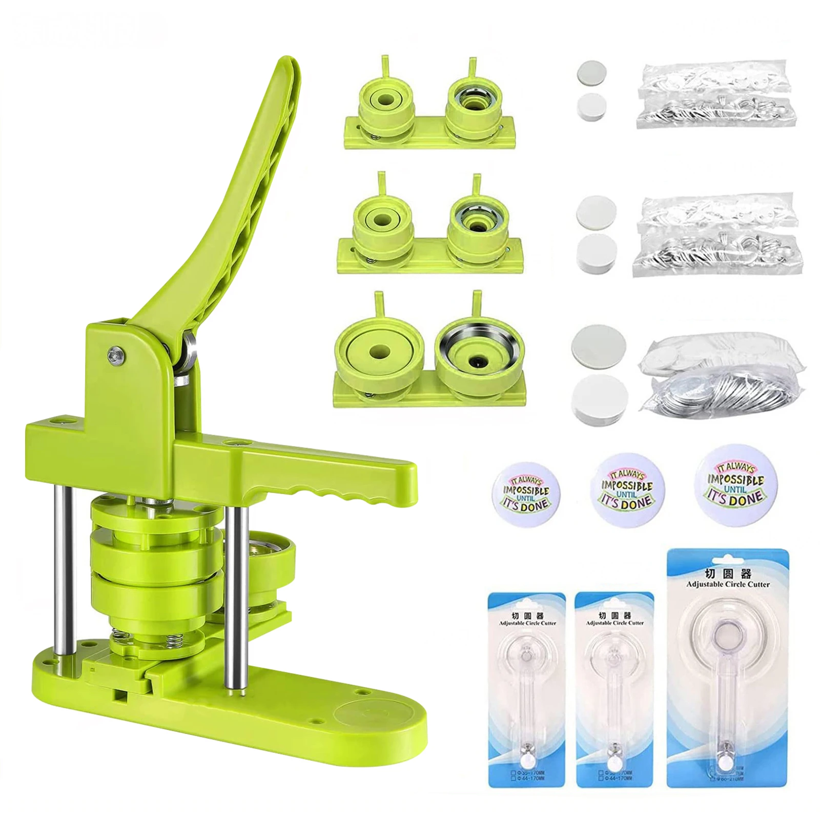 DIY Pin Button Maker Machine 25mm/32mm/58mm Badge Punch Press with 300pcs Button Parts Left and Right Translation Switching Design