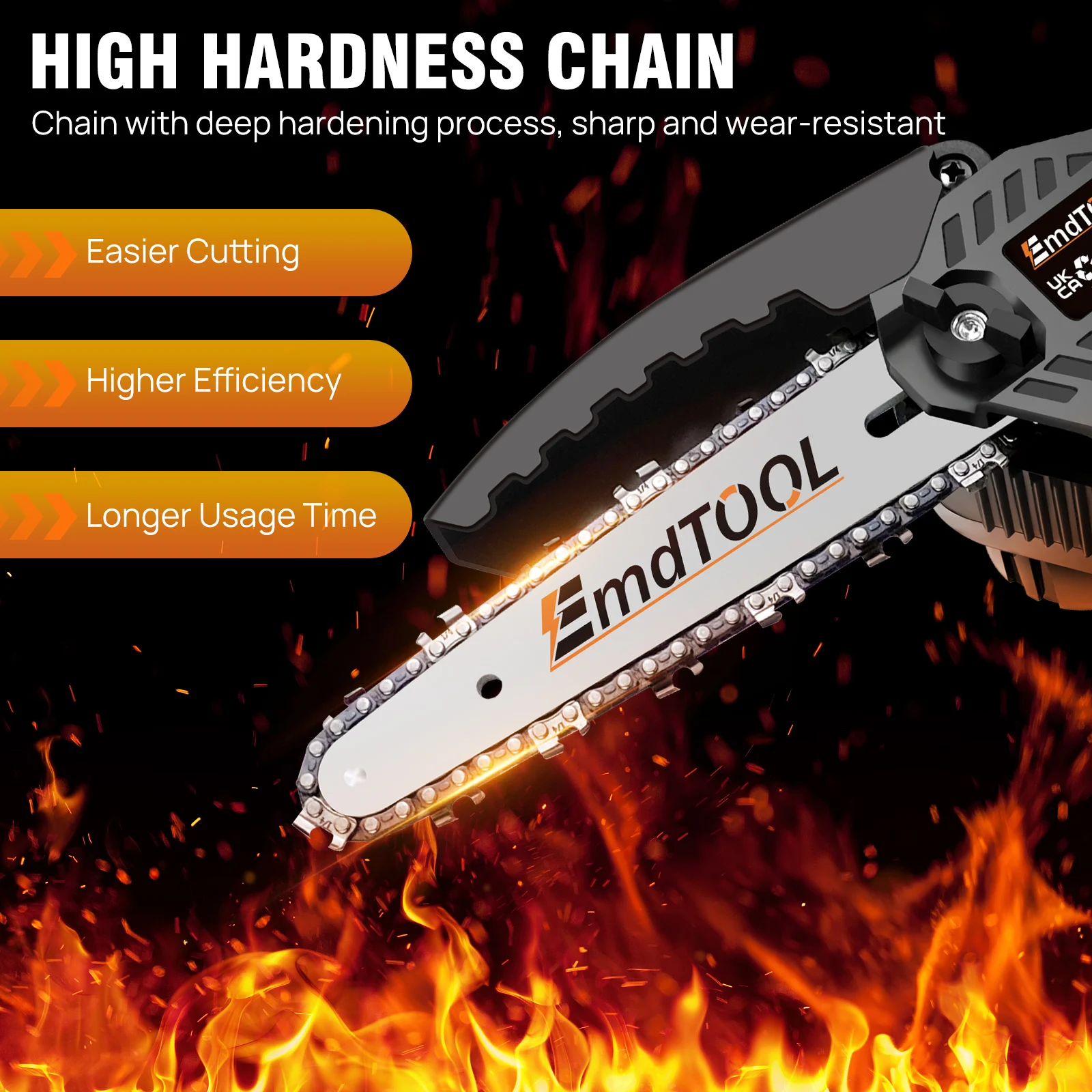 6 inch Cordless,21V Battery Powered Chain Saw for Branch Pruning with 2 Chains,for Wood Cutting Tree Trimming,Orange