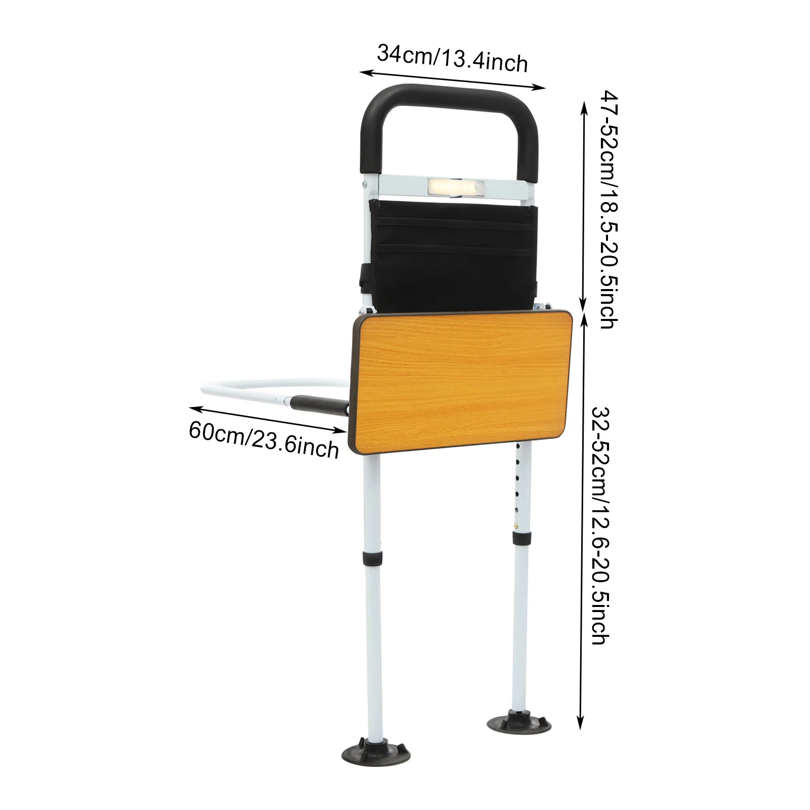 Secure Bed Rail with Table Top Height-Adjustable Bed Auxiliary Rail Fall Protection Safety Bed Rail with Storage Bag