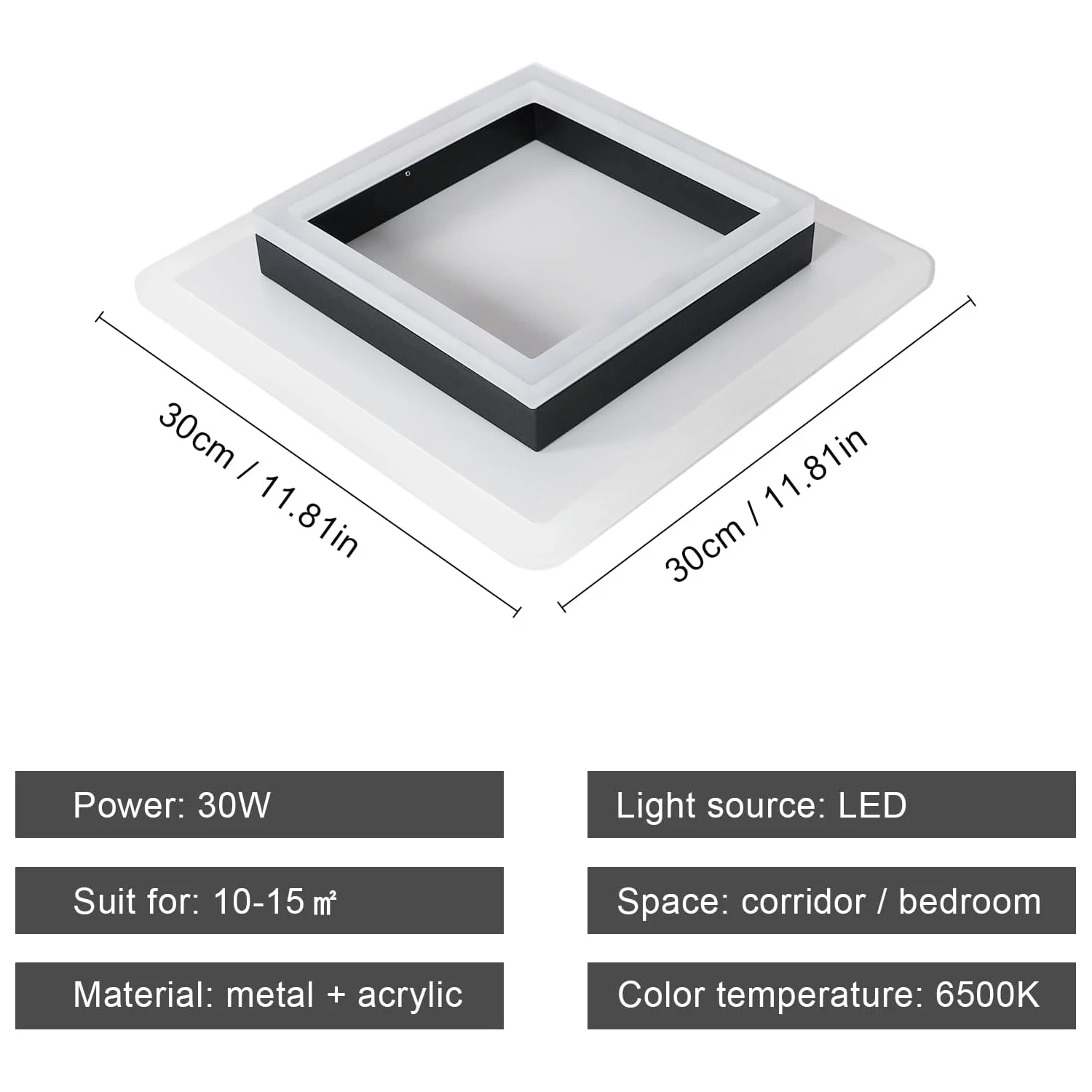 Square Acrylic  Ceiling Light Modern LED Ceiling Lamp,White 6500K LED Ceiling Lights for Bedroom Office Kitchen Living Room
