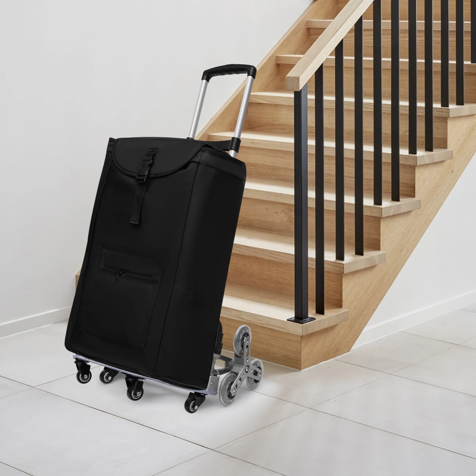 4 Small Wheels Black Folding Trolley Aluminum Alloy Wheel Frame With Cloth Bag Crystal Wheels To Carry Goods Deliveries
