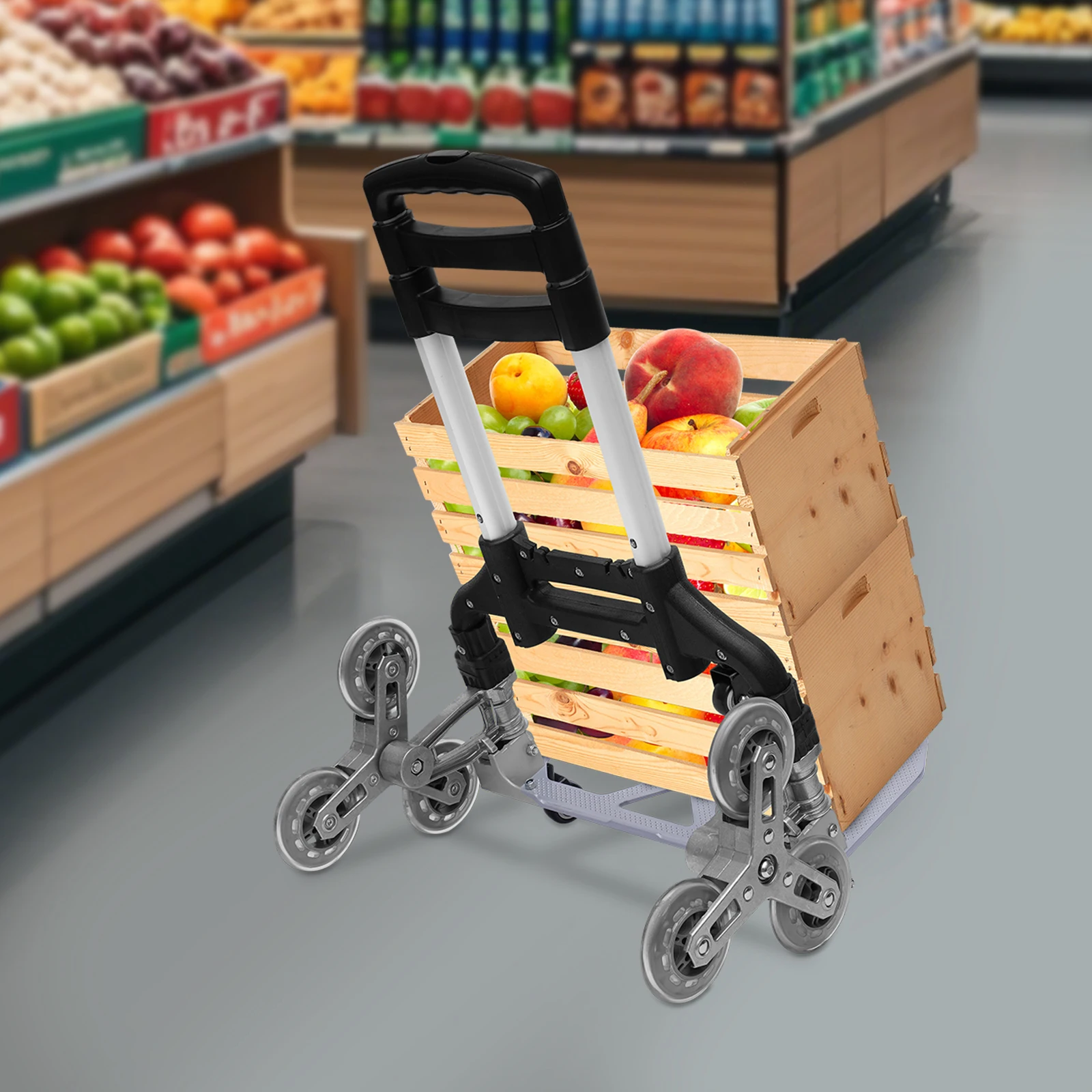 4 Small Wheels Black Folding Trolley Aluminum Alloy Wheel Frame With Cloth Bag Crystal Wheels To Carry Goods Deliveries