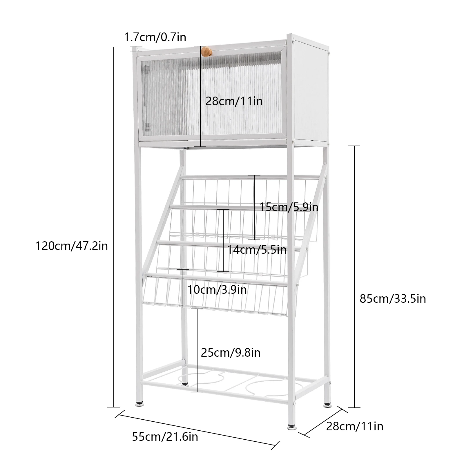 4 Tier Bookcase Multi-Purpose Organiser with Flip-Top Door Storage Shelf with Adjustable Feet and Universal Wheels 55*28*120 cm