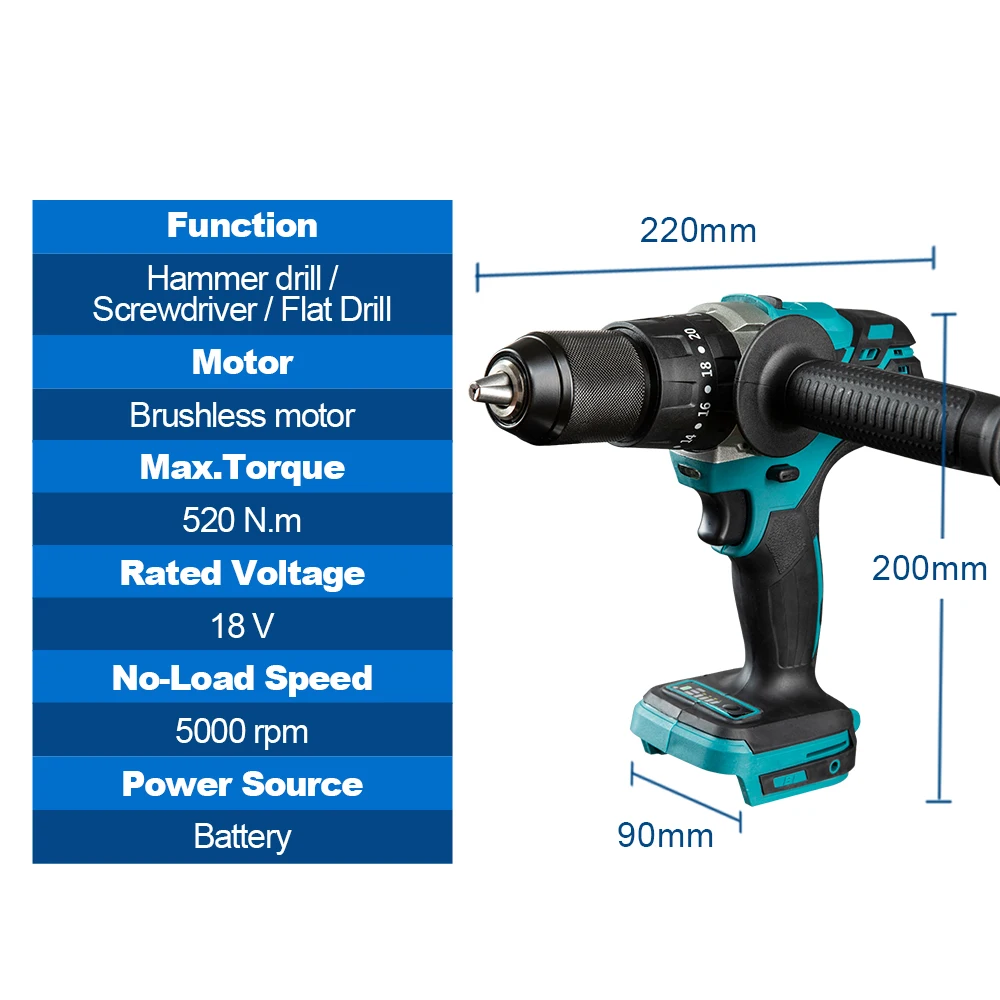 Kamolee 13MM Brushless Electric Impact Drill Set, including Accessories, Cordless Screwdriver, Lithium Battery Hand Drill