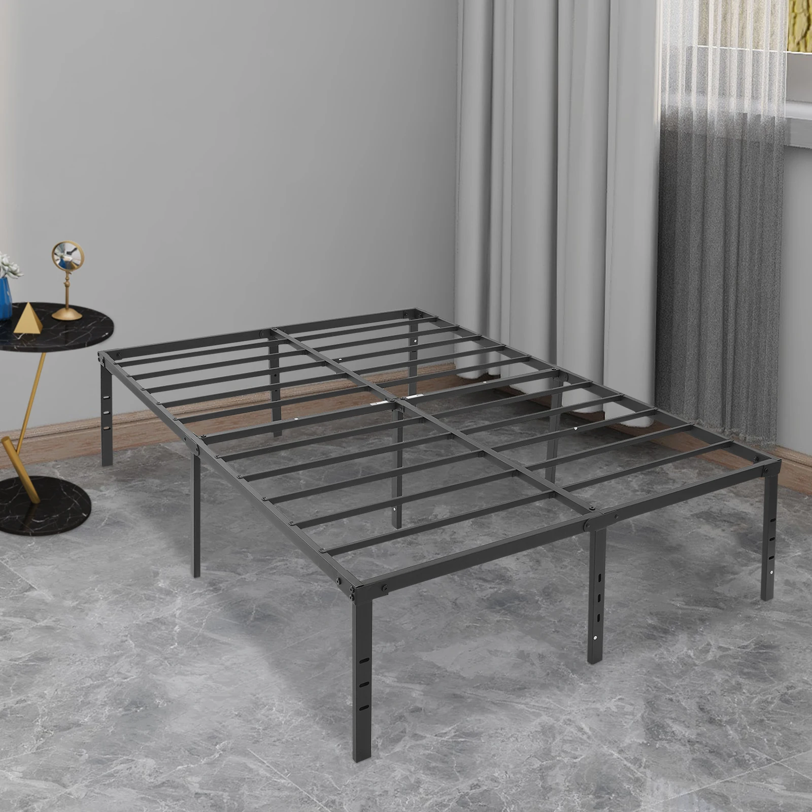 Metal Bed Frame Queen Size 135x189cm High Bed Frame Iron Bed Frame No Box Spring Needed for Bedroom