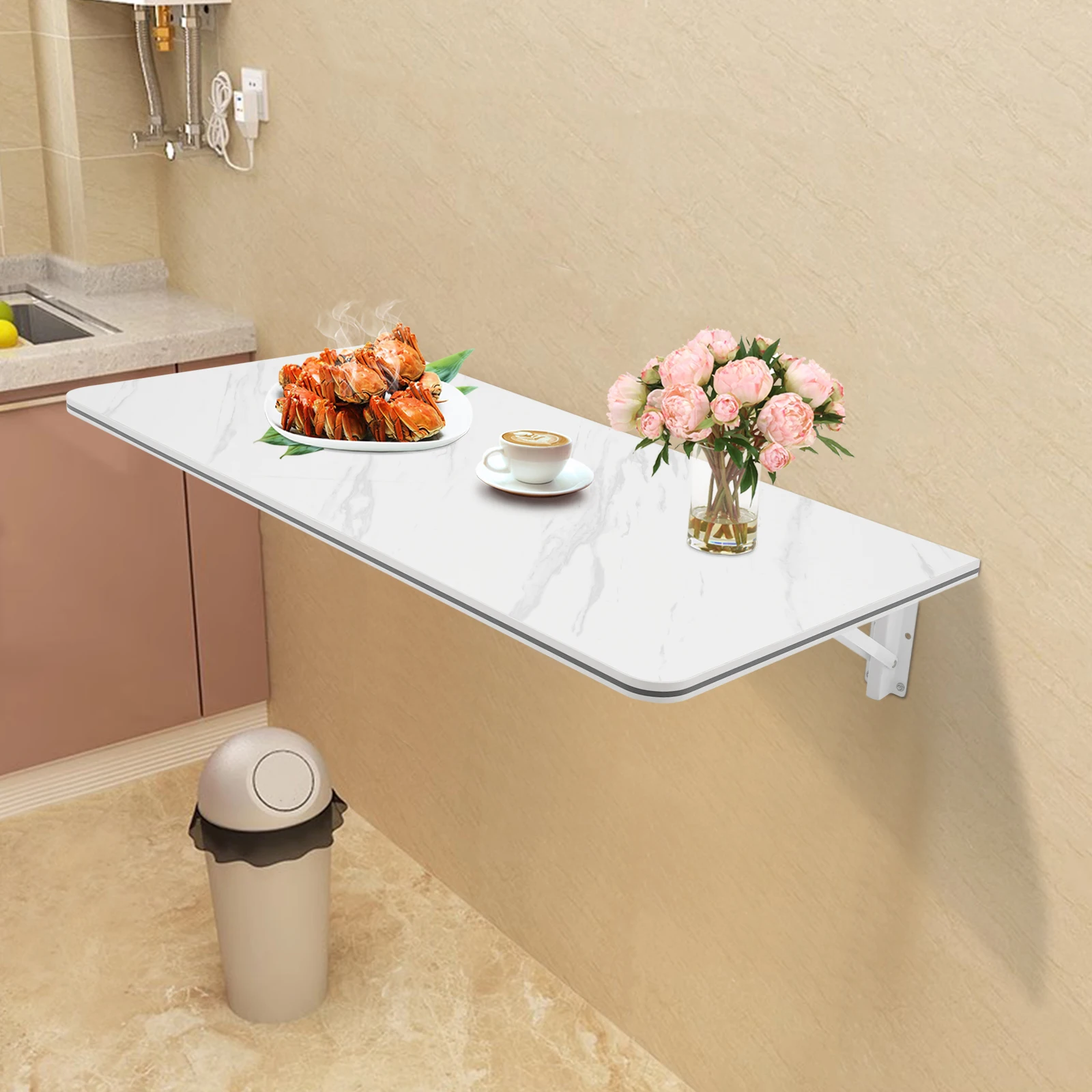Rust-Proof Wall-Mounted Folding Table Easy to Clean Wall Mounted Folding Table for Bedroom/Living Room/Study/Kitchen