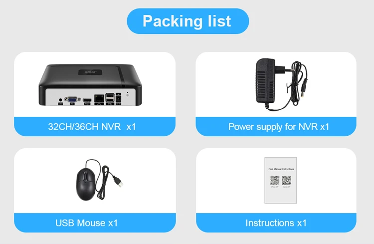 Smar H.265 CCTV NVR Face Detection 10CH 16CH 32CH 36CH Max 4K Output Security Video Recorder Motion Detect P2P Onvif XMEye APP