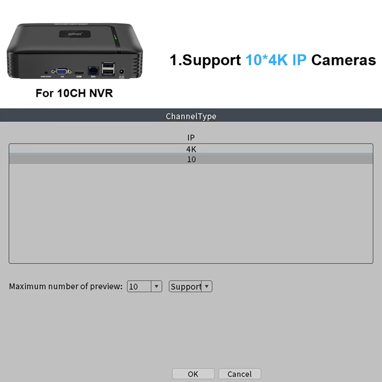 Smar H.265 CCTV NVR Face Detection 10CH 16CH 32CH 36CH Max 4K Output Security Video Recorder Motion Detect P2P Onvif XMEye APP