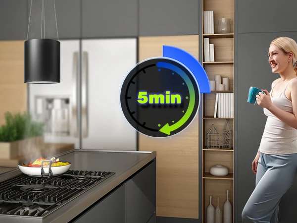 SNDOAS Recirculation 35 cm with 700 m³/h Suction 3 Power Level with Carbon Filter LED Bulb Island Hood Extractor Hood