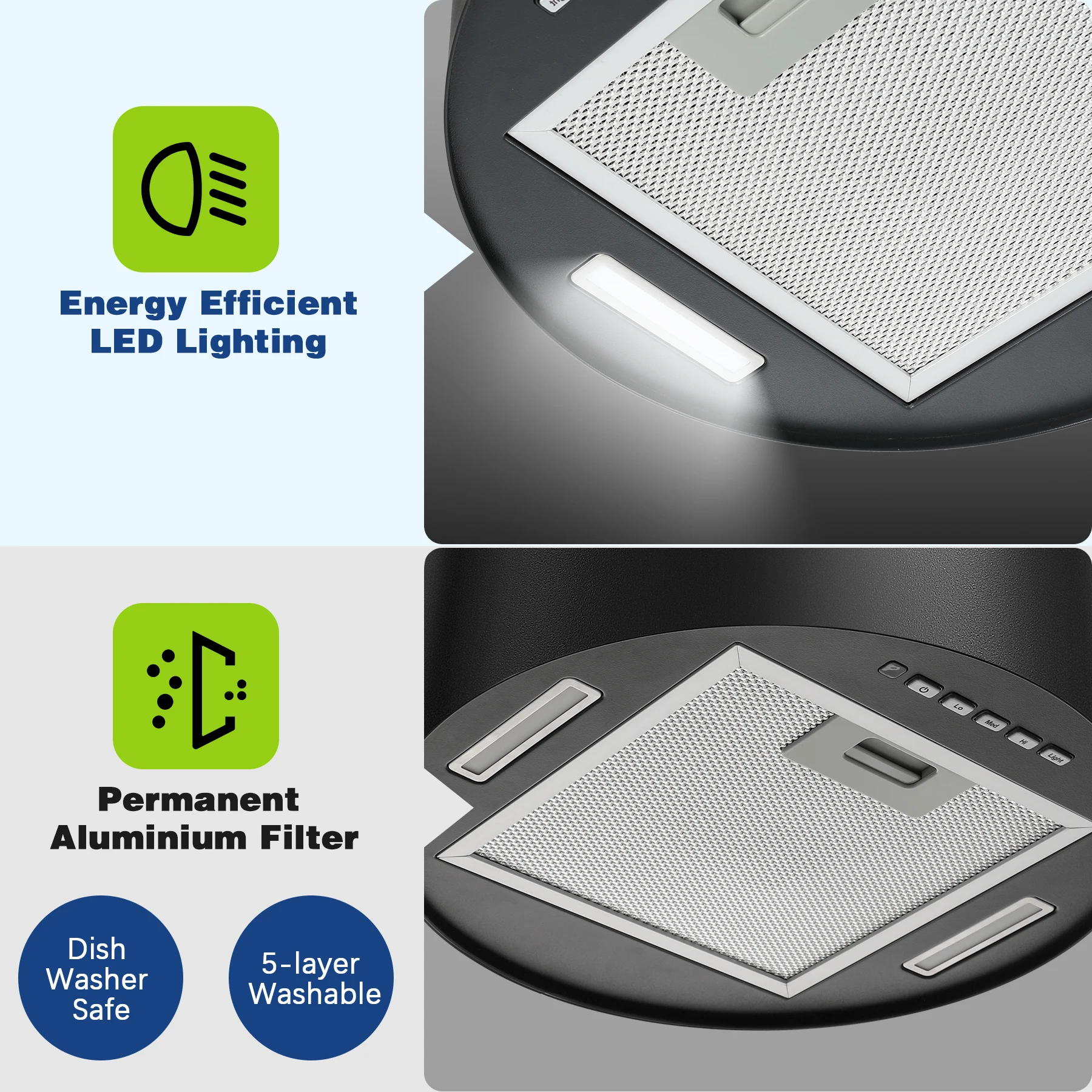 SNDOAS Recirculation 35 cm with 700 m³/h Suction 3 Power Level with Carbon Filter LED Bulb Island Hood Extractor Hood