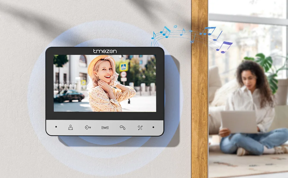 TMEZON Video Doorphone 4-Wire,Intercom with Doorbell, Doorphone with Camera,7" Color Display, 120° Wide View Camera