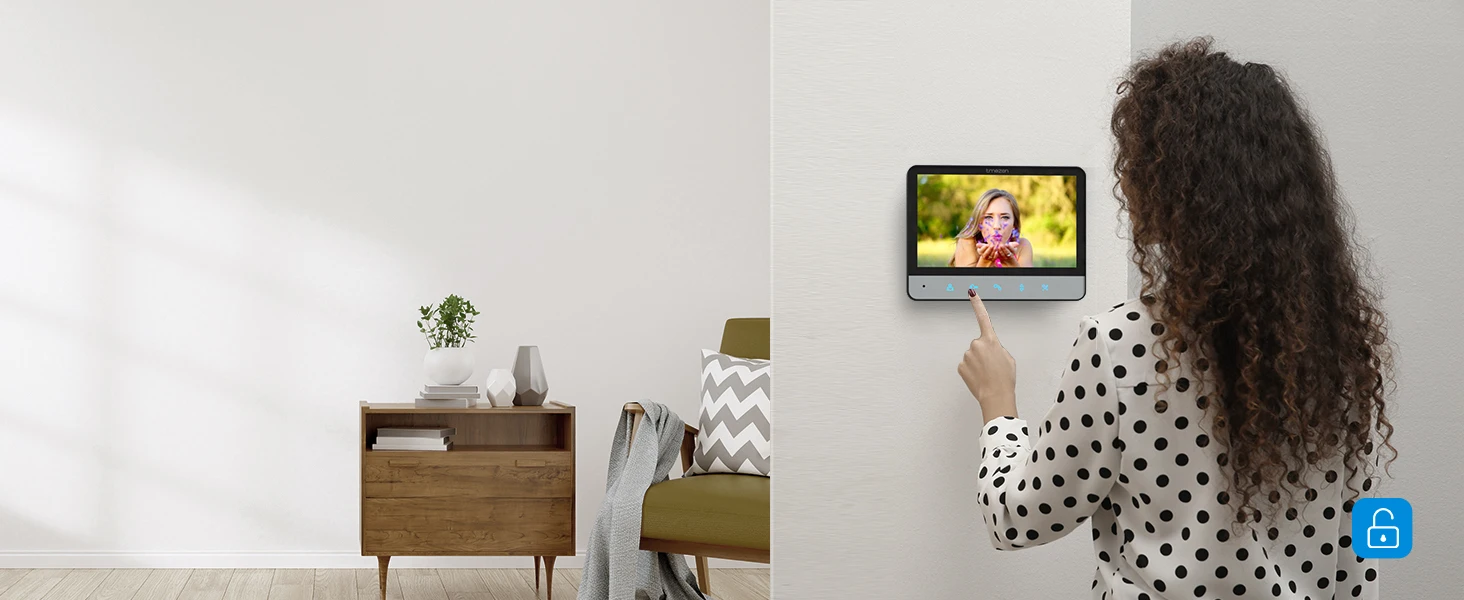 TMEZON Video Doorphone 4-Wire,Intercom with Doorbell, Doorphone with Camera,7" Color Display, 120° Wide View Camera