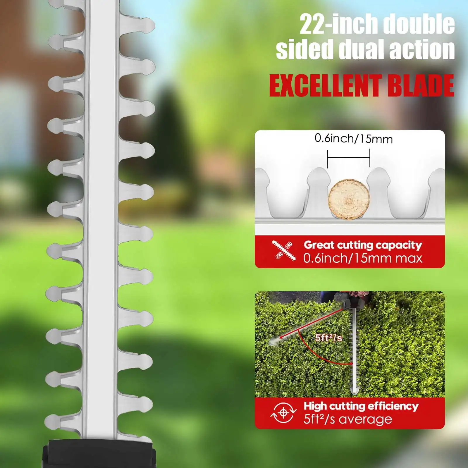 21V Cordless HDGE machine 22-inch electric machine hedge with mah battery and charger with double action blade 3/5 "baking