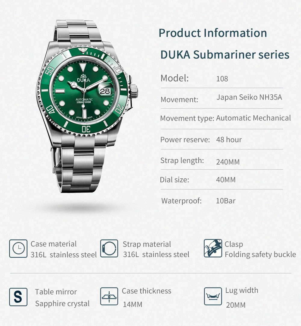 DUKA 2025 New Diving Men's Watches Luxury Men Mechanical Wristwatch NH35 Automatic Watch For Men Sapphire Luminous Ceramic Bezel