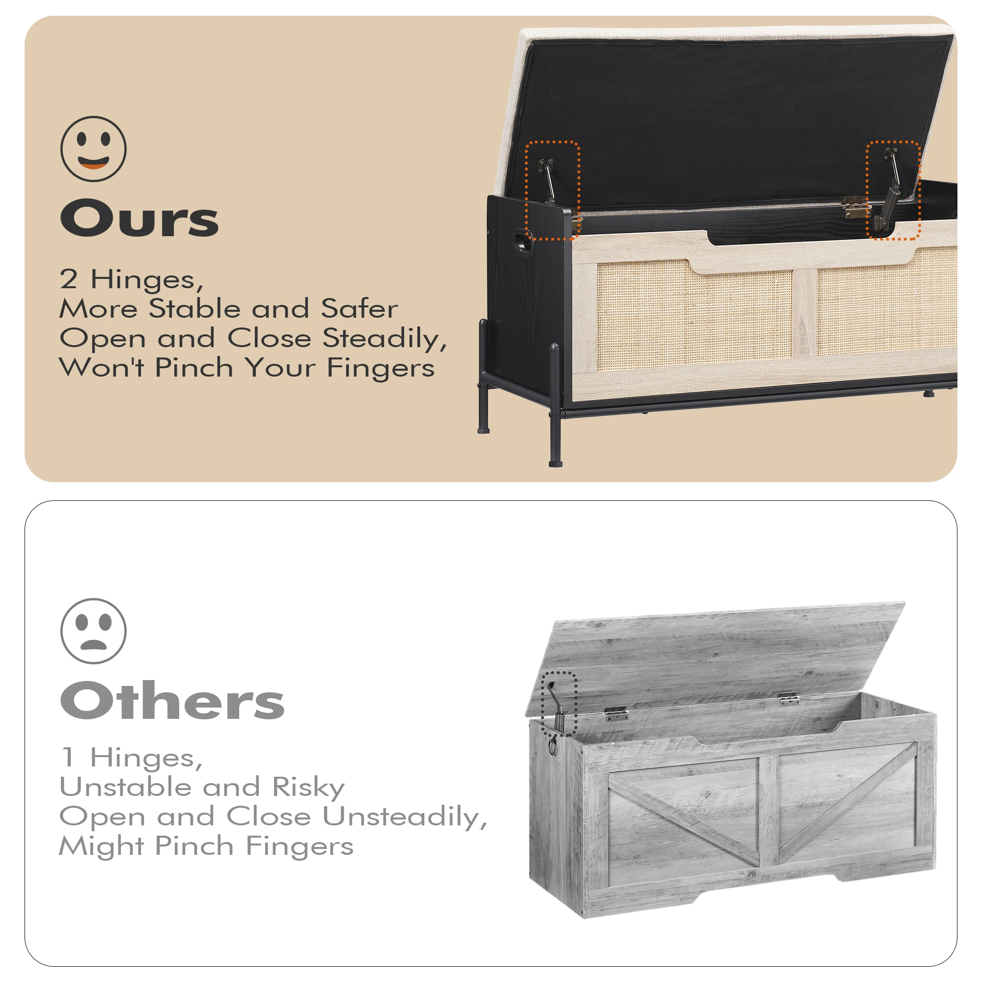 Farmhouse Entryway Bench with Storage, Home Ottoman with Padded Seat Cushion, End of Bed Bench for Bedroom Entryway