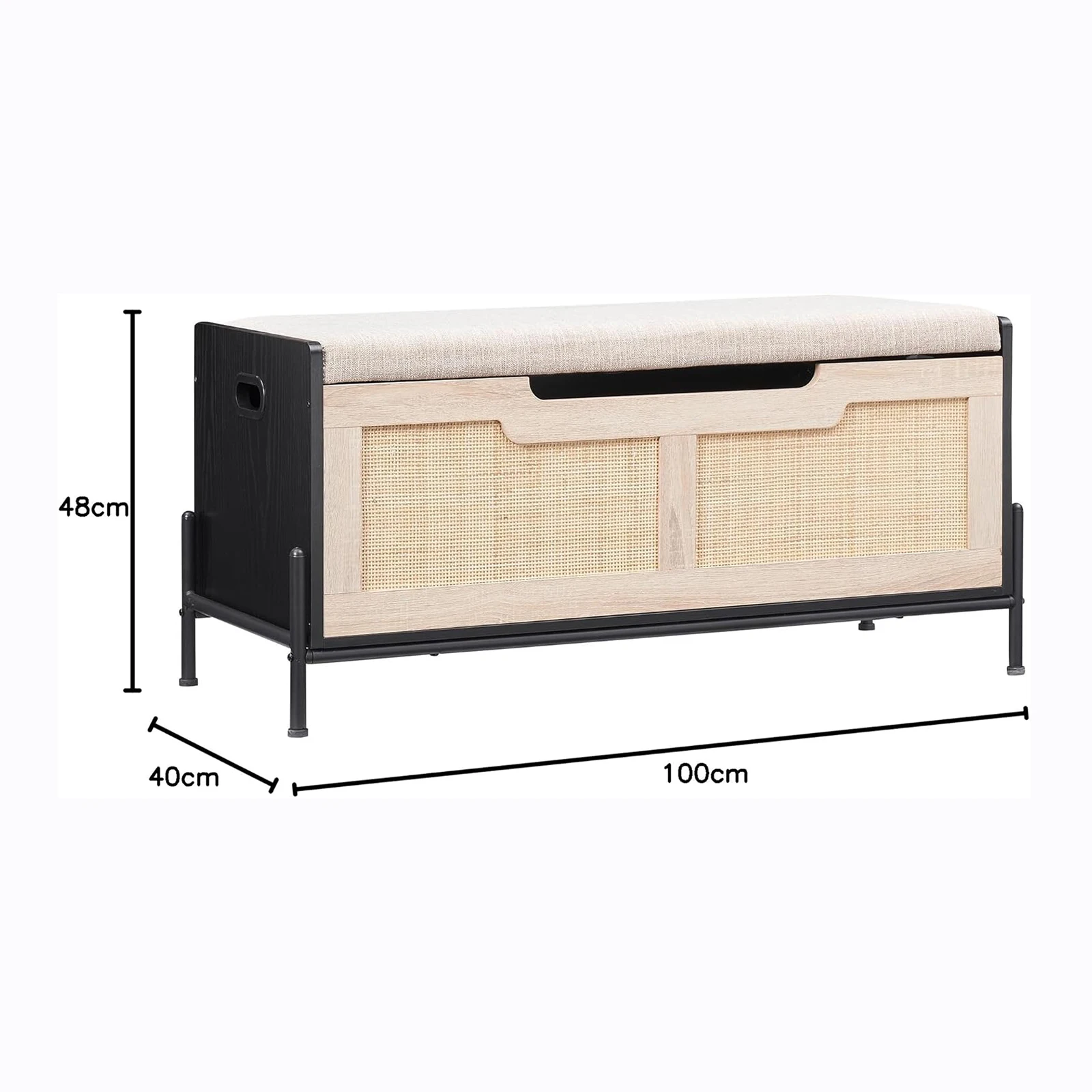 Farmhouse Entryway Bench with Storage, Home Ottoman with Padded Seat Cushion, End of Bed Bench for Bedroom Entryway