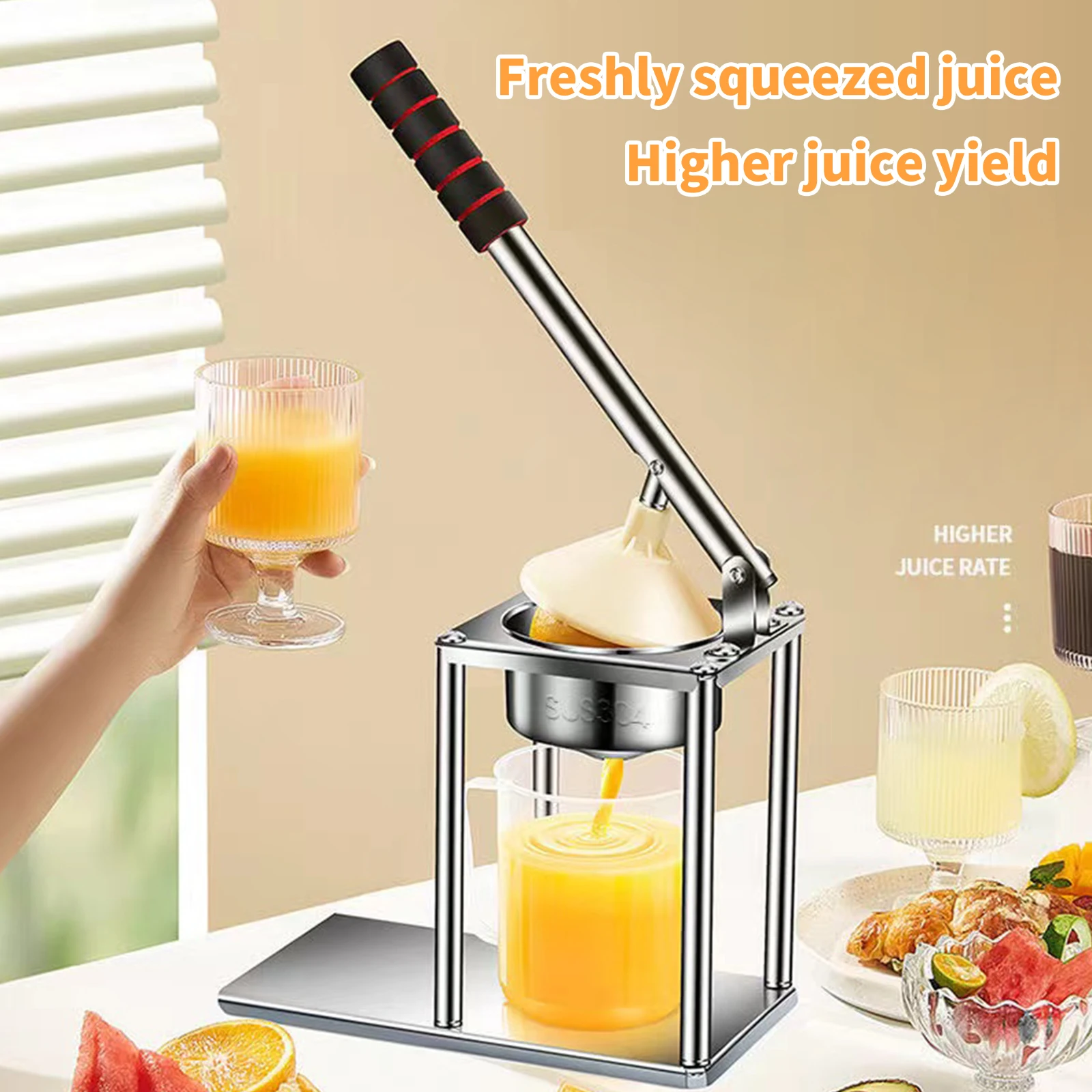 Manual Orange Squeezer 304 Stainless Steel Food Grade Minimalist Compact Ergonomic EVA Handle
