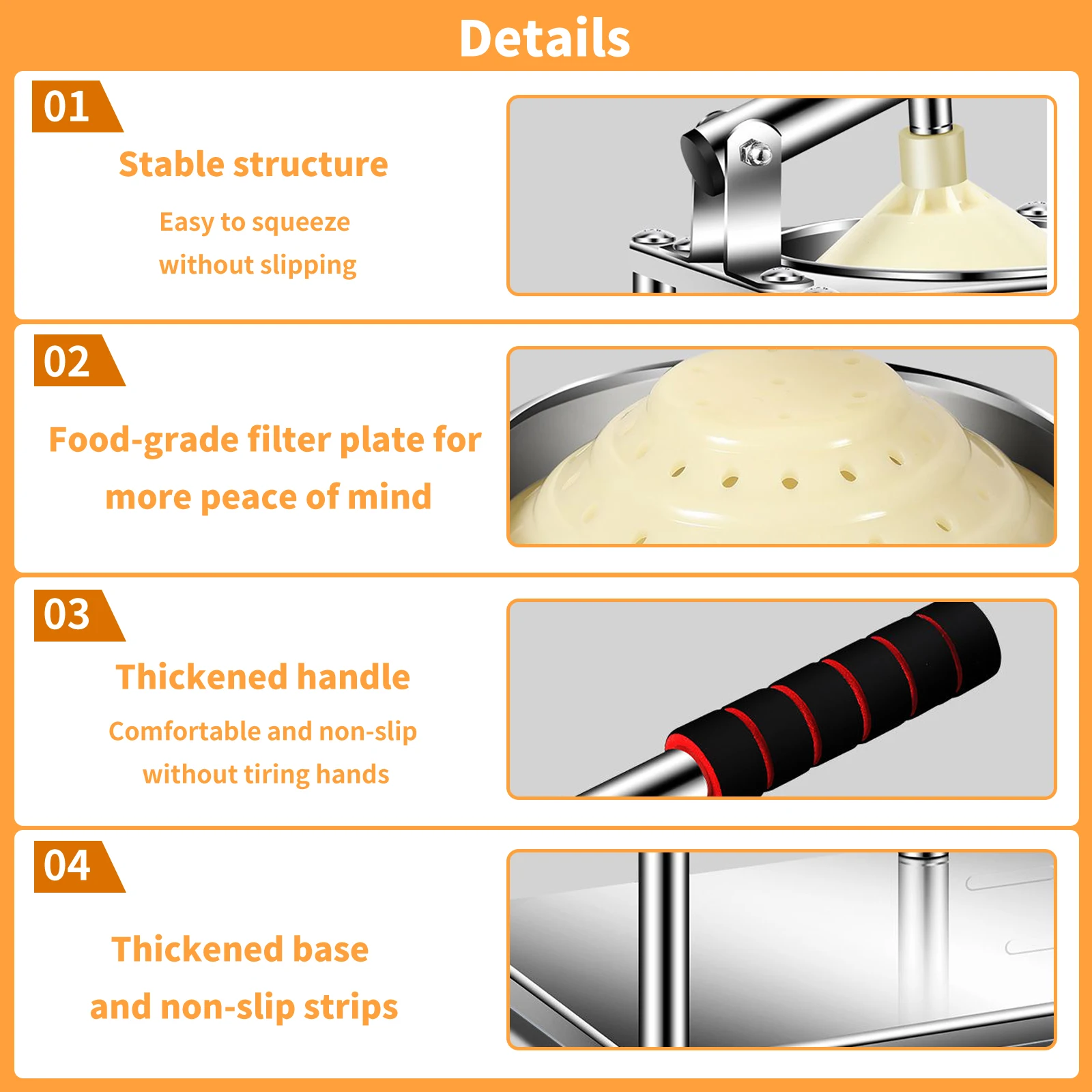 Manual Orange Squeezer 304 Stainless Steel Food Grade Minimalist Compact Ergonomic EVA Handle
