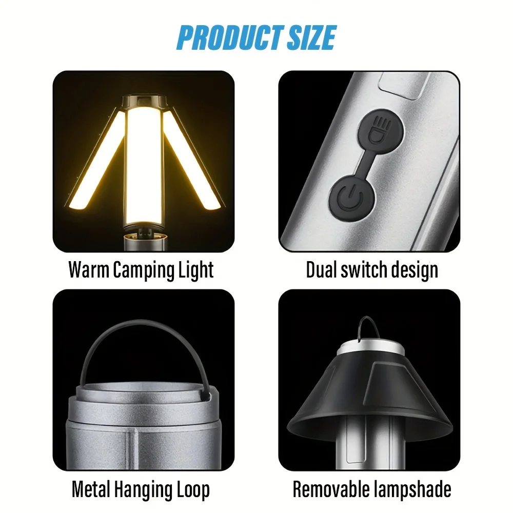 Telescopic Camping Flashlight Light Rechargeable 3000mAh Portable Outdoor Hiking Lantern with 270° Angle Adjustable Hook Design