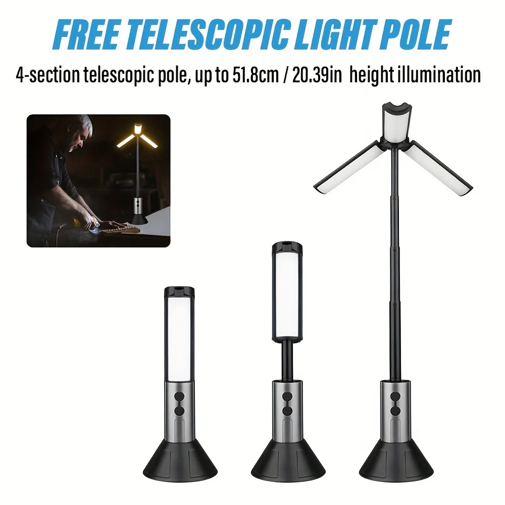 Telescopic Camping Flashlight Light Rechargeable 3000mAh Portable Outdoor Hiking Lantern with 270° Angle Adjustable Hook Design
