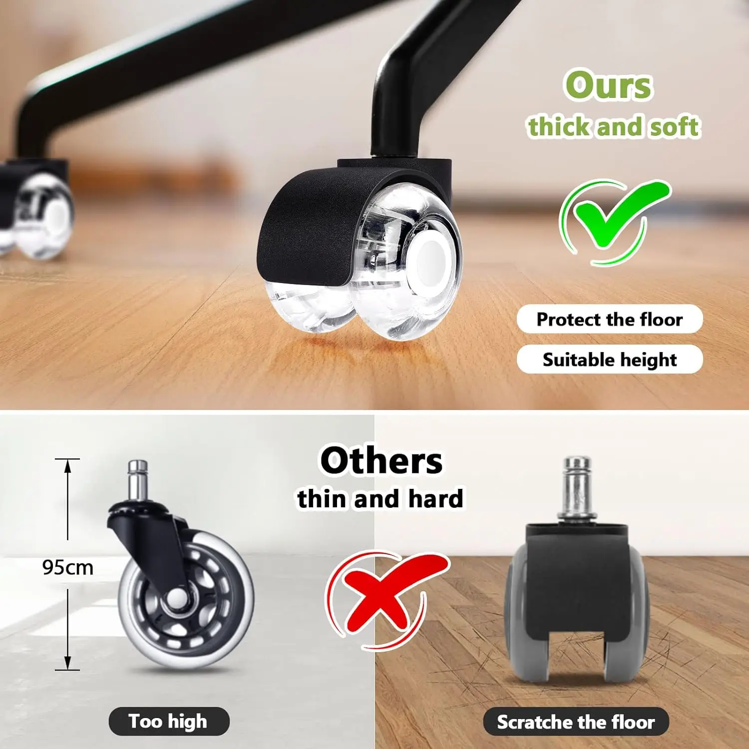 5PCS Office Chair Wheels for Parquet Wheels for Office Chair Universal Mute Wheel Office Chair Caster Silent and Safe