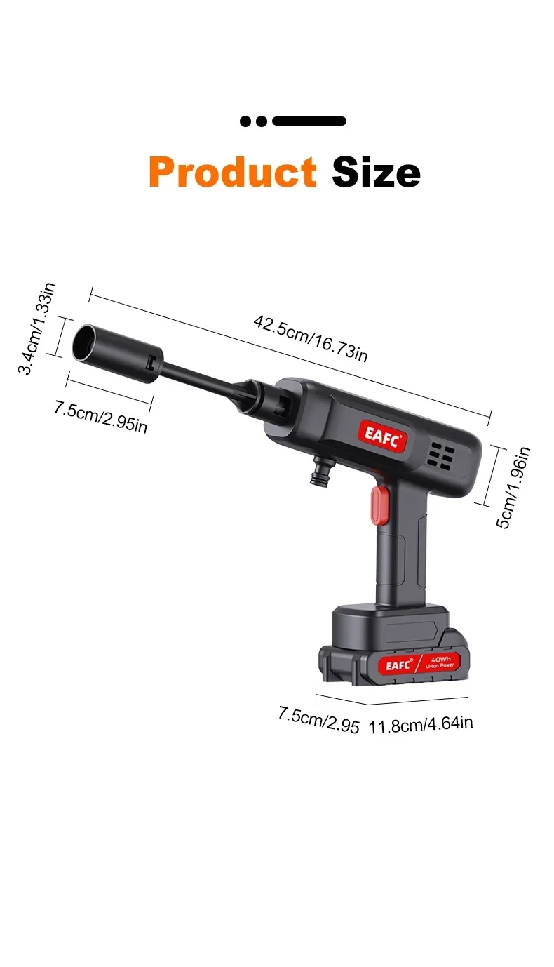 60Bar Cordless High Pressure Wash Washer 20000mAh Gun Auto Clean Foam Generator Water Gun Spray Cleaner Car Washing Machine