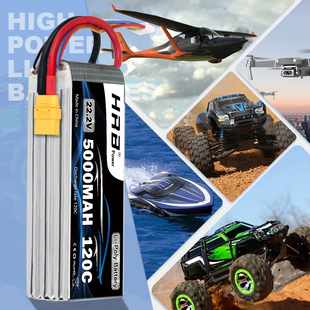 HRB 6S Lipo Battery 22.2v 5000mah Drone Battery 120C With XT90 Connector for RC Car Monster 550E 700E RC helicopter RC Boat