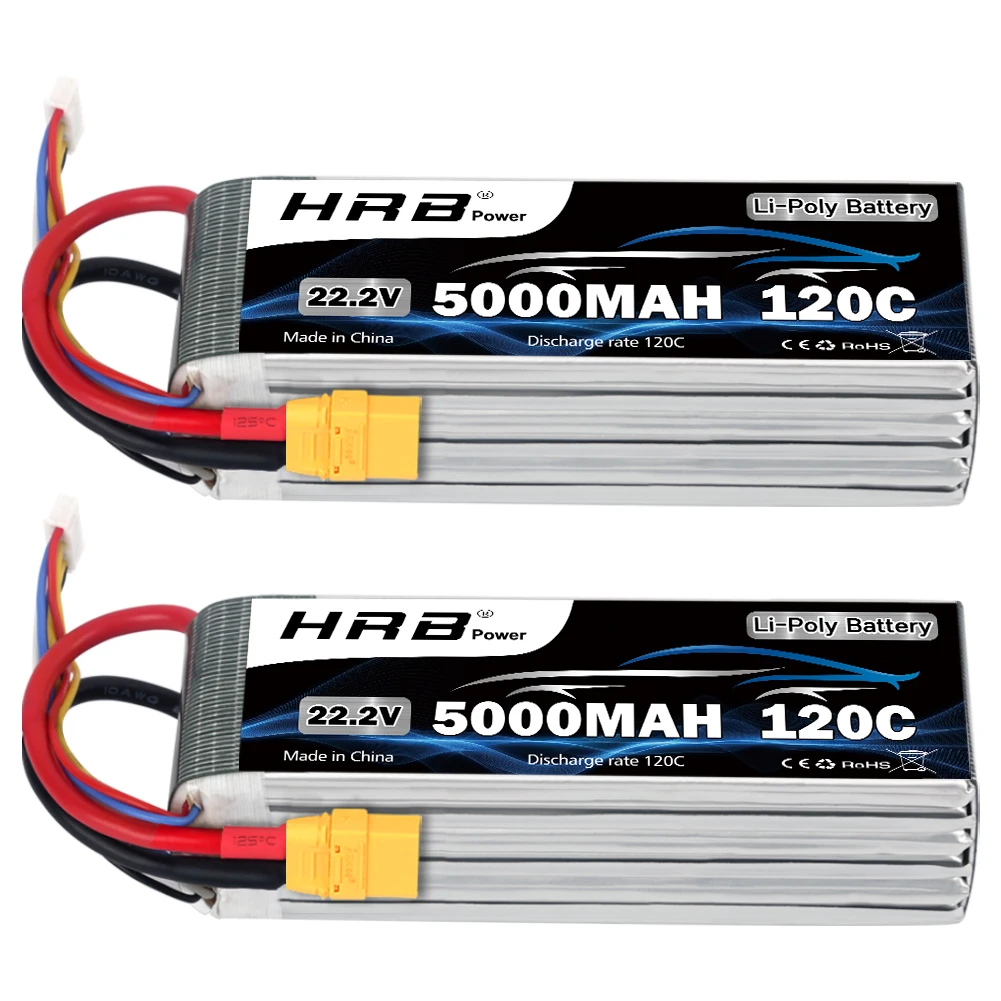 HRB 6S Lipo Battery 22.2v 5000mah Drone Battery 120C With XT90 Connector for RC Car Monster 550E 700E RC helicopter RC Boat