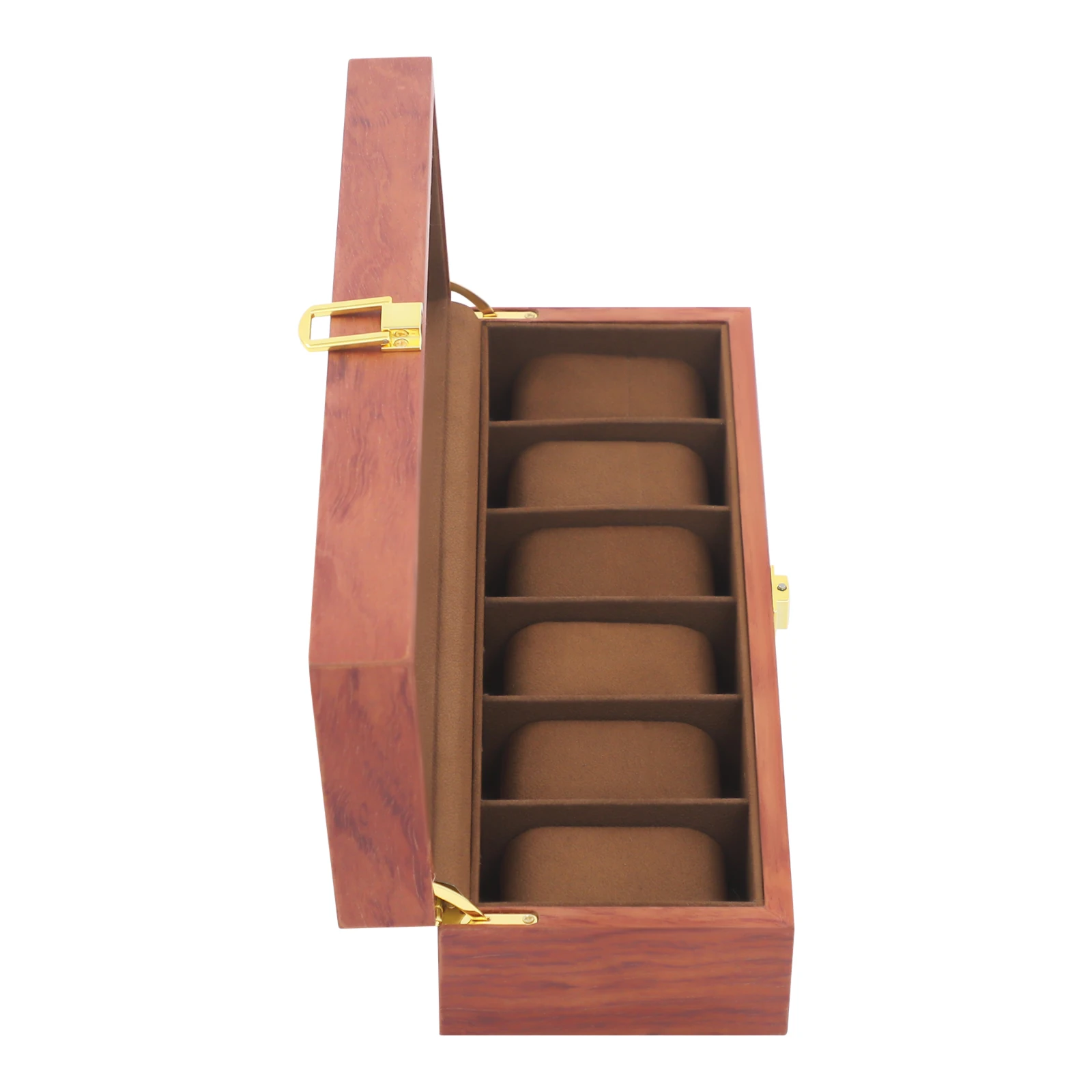 6-Slot Watch Box Organizer, MDF Glass Velvet Display Case W/Lock Vintage Clear Lid for Men Women Storage for Watches Jewelry