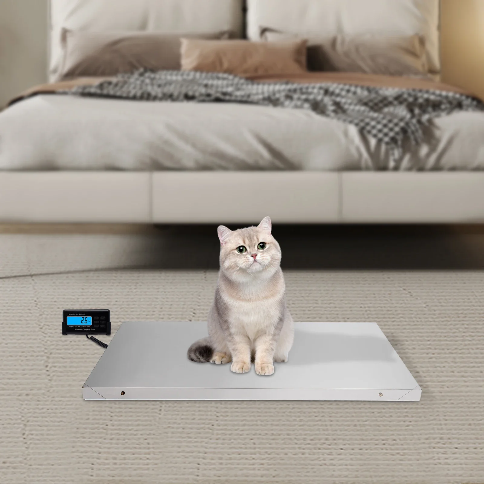 Pet Scales Digital Veterinary 300Kg Stainless Steel Large Robust Animal Three Weighing Units kg/lb/oz With Tare LCD Display
