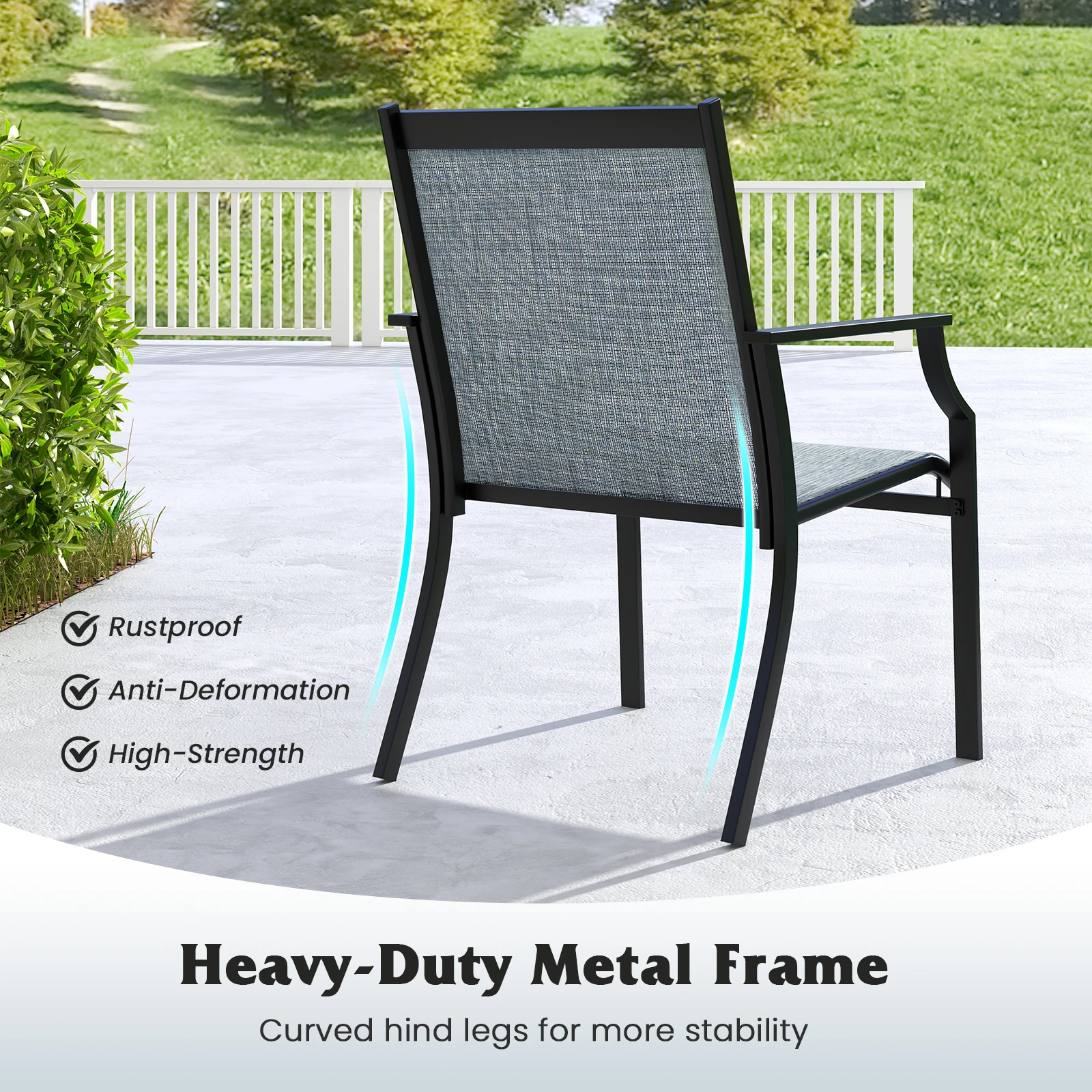 Set of 2 Garden Chairs, Patio Chairs with Wide Seat and Breathable Seat, Balcony Chairs, Outdoor Chairs up to 150 kg
