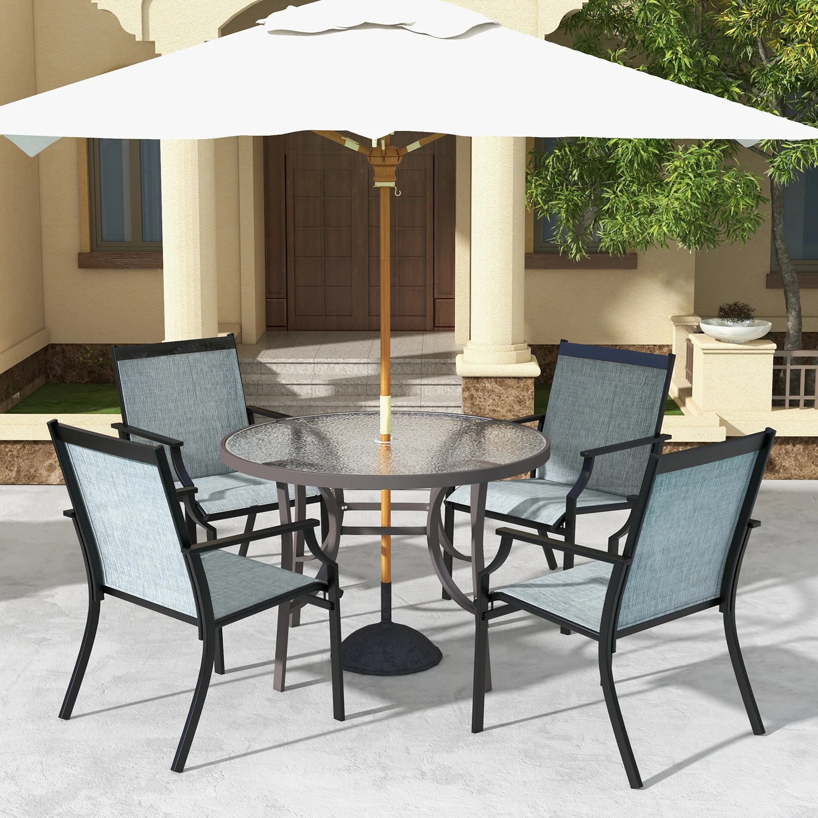 Set of 2 Garden Chairs, Patio Chairs with Wide Seat and Breathable Seat, Balcony Chairs, Outdoor Chairs up to 150 kg