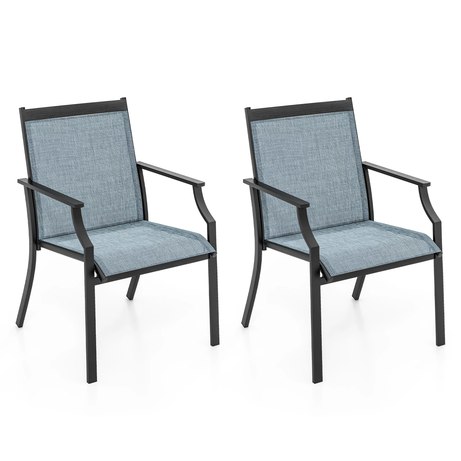 Set of 2 Garden Chairs, Patio Chairs with Wide Seat and Breathable Seat, Balcony Chairs, Outdoor Chairs up to 150 kg
