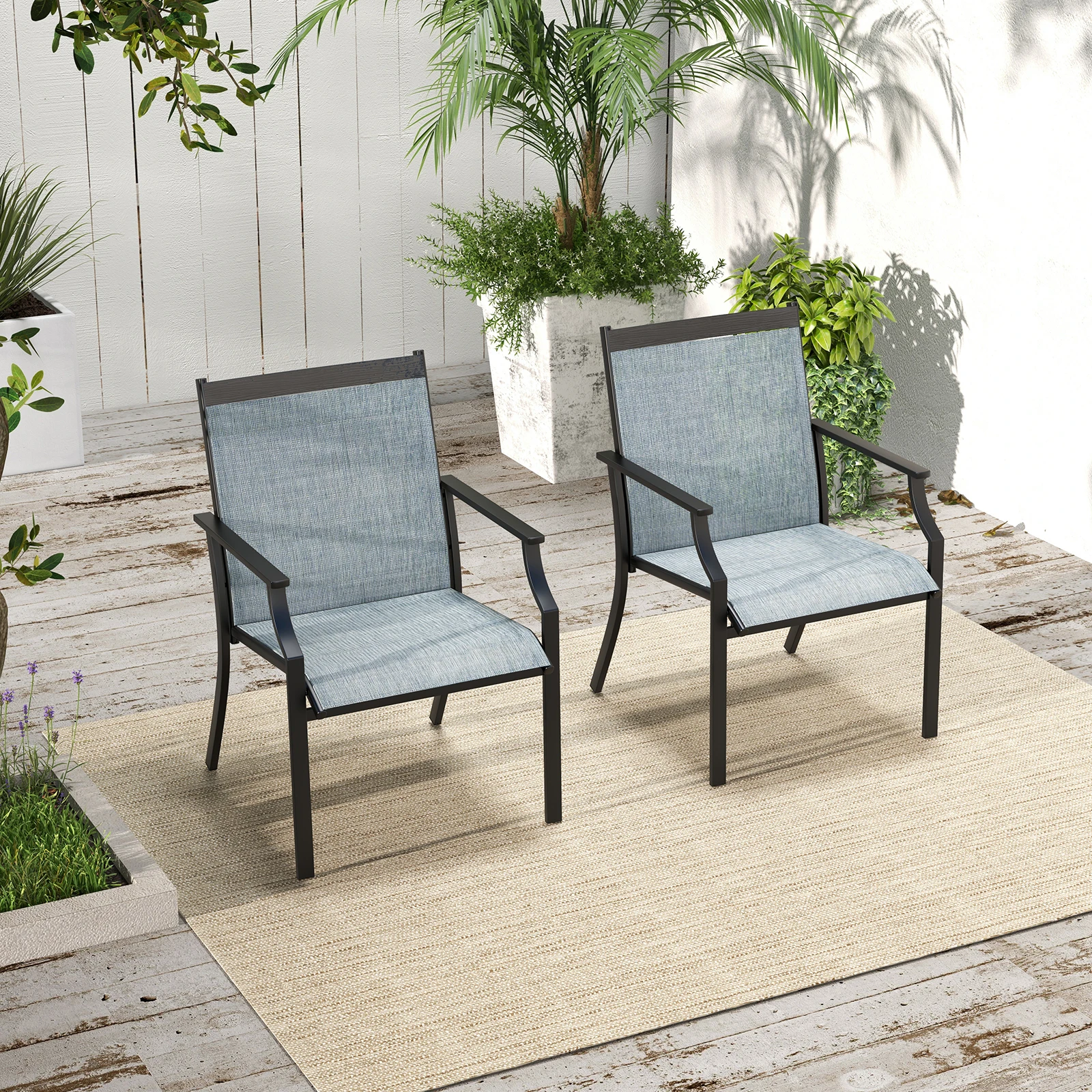 Set of 2 Garden Chairs, Patio Chairs with Wide Seat and Breathable Seat, Balcony Chairs, Outdoor Chairs up to 150 kg