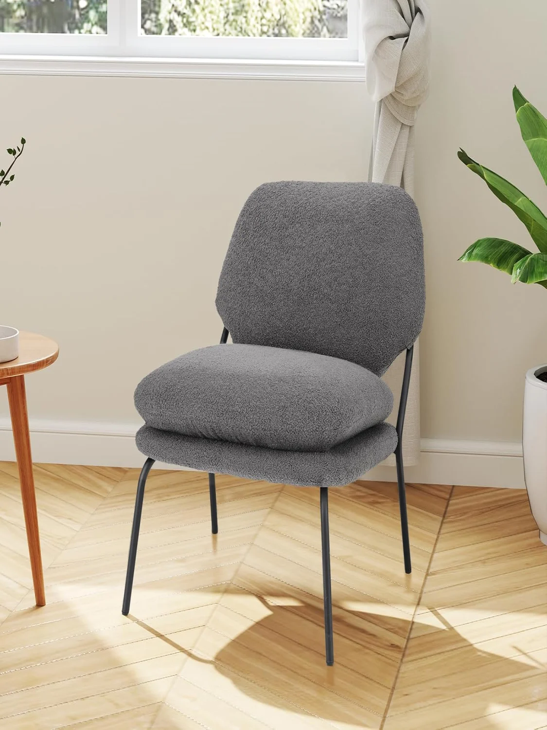 Dining Room Chair, Accent Chair with Teddy Fleece Cover, Seat Height 48 cm, Living Room Chair,Maximum Load 145 kg, Grey