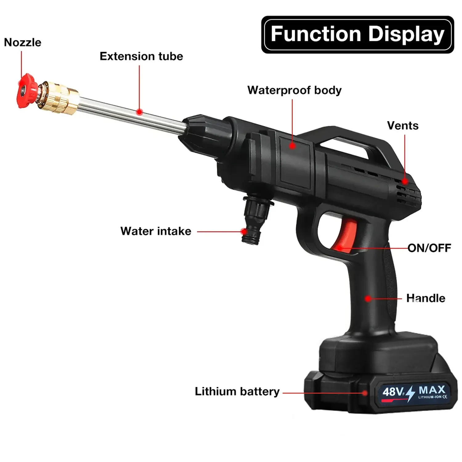 1500W Cordless High Pressure Washer Spray Water Gun Car Wash Pressure Water Cleaning Machine 40-50Bar with Rechargeable Battery