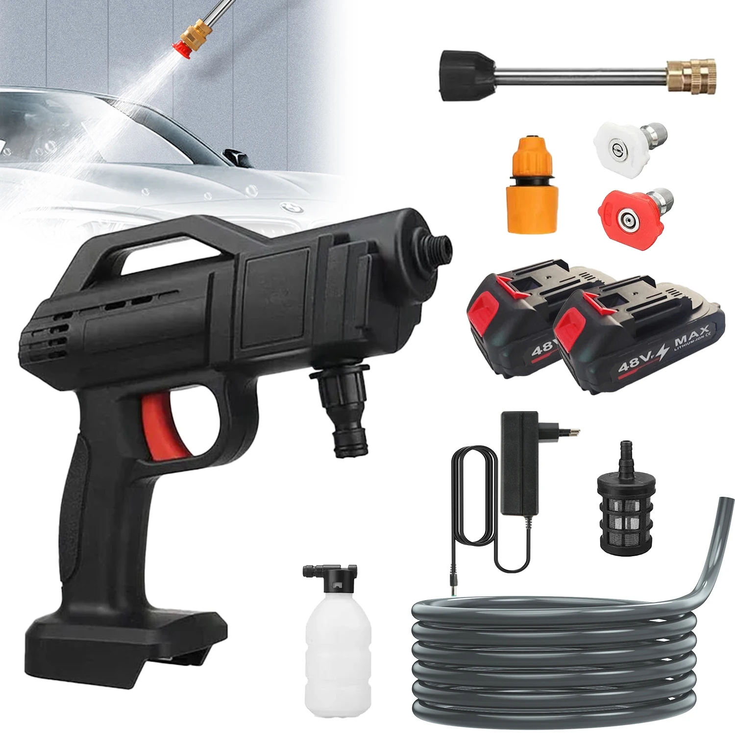 1500W Cordless High Pressure Washer Spray Water Gun Car Wash Pressure Water Cleaning Machine 40-50Bar with Rechargeable Battery