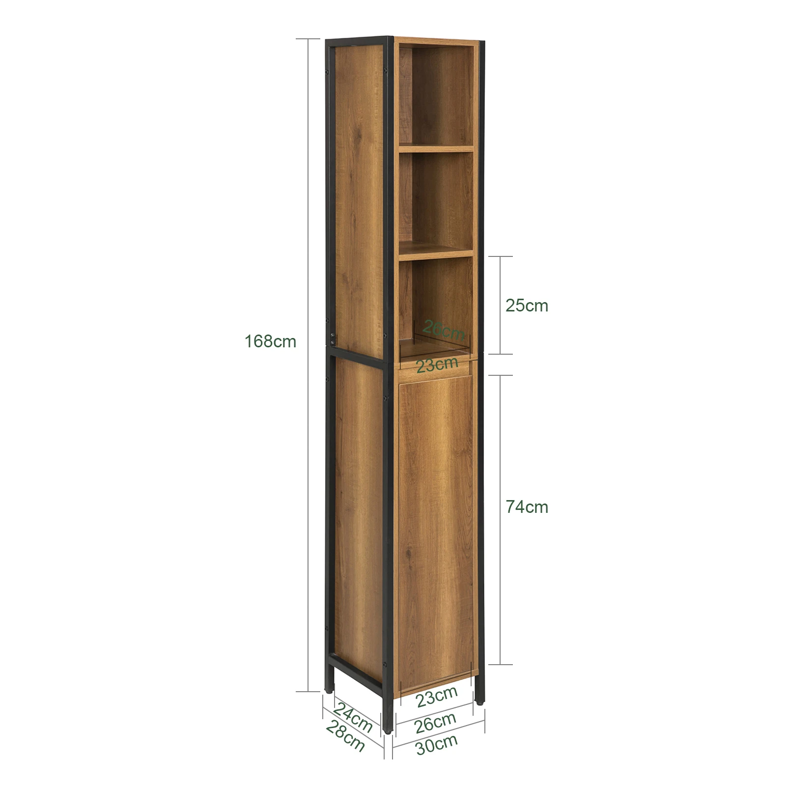 SoBuy BZR62-PF bathroom High-wardrobe bathroom shelf bathroom wardrobe bathroom furniture with 3 open compartments and 1 door vintage BHT CA: 30X168X28cm