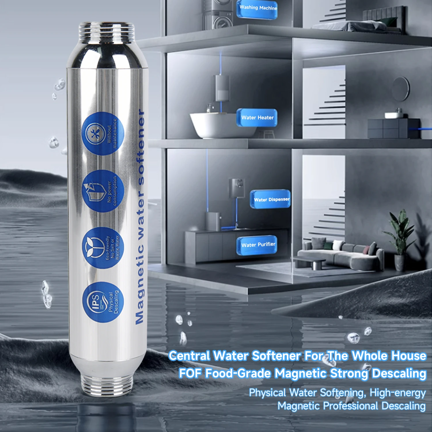Whole House Water Descaler Scale Inhibition Softener System Machine Anti Limescale Corrosion & Hard Water Softener Machine