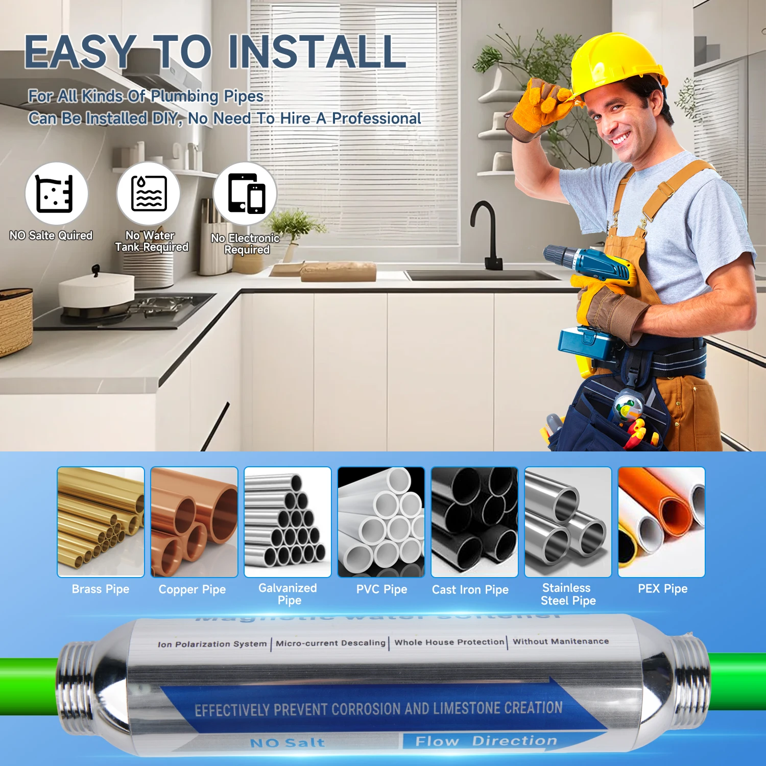 Whole House Water Descaler Scale Inhibition Softener System Machine Anti Limescale Corrosion & Hard Water Softener Machine