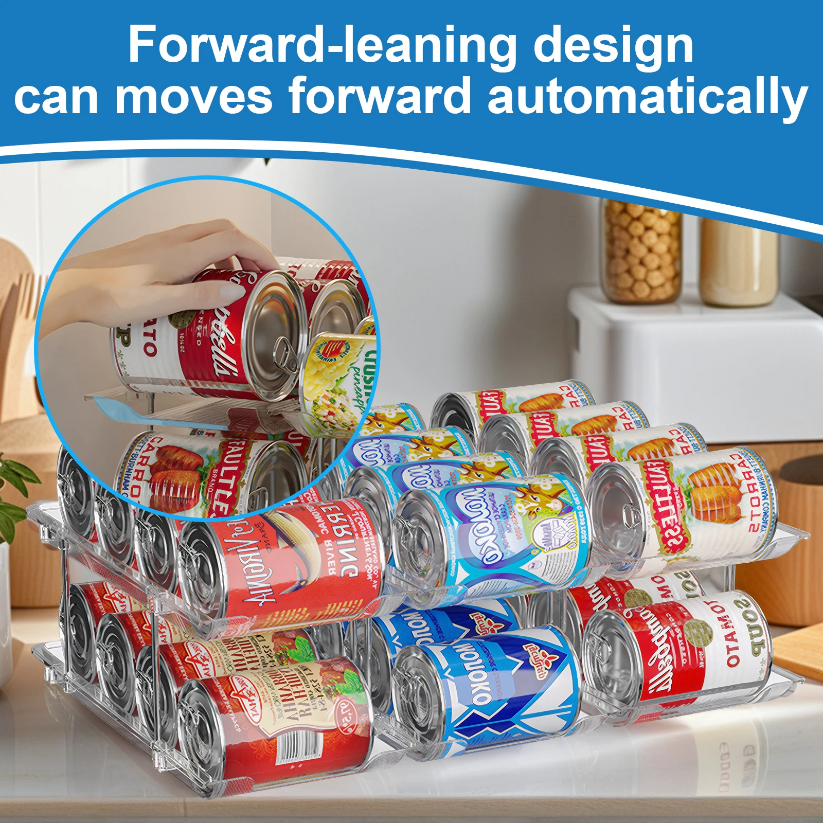 Free Combination Can Storage Rack, 3-Layer Stackable Refrigerator Canned Beer Drinks Storage Rack Automatic Rolling