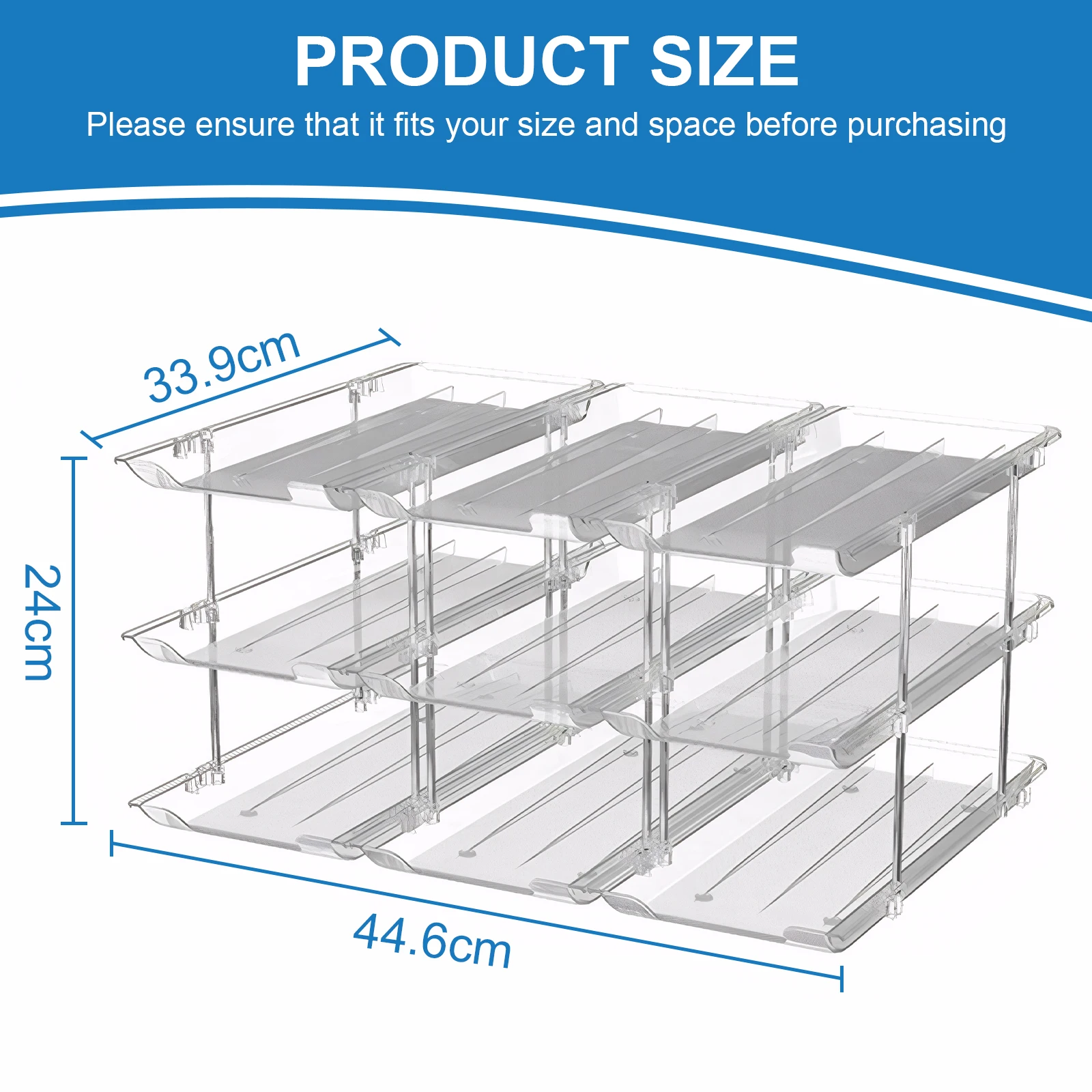 Free Combination Can Storage Rack, 3-Layer Stackable Refrigerator Canned Beer Drinks Storage Rack Automatic Rolling