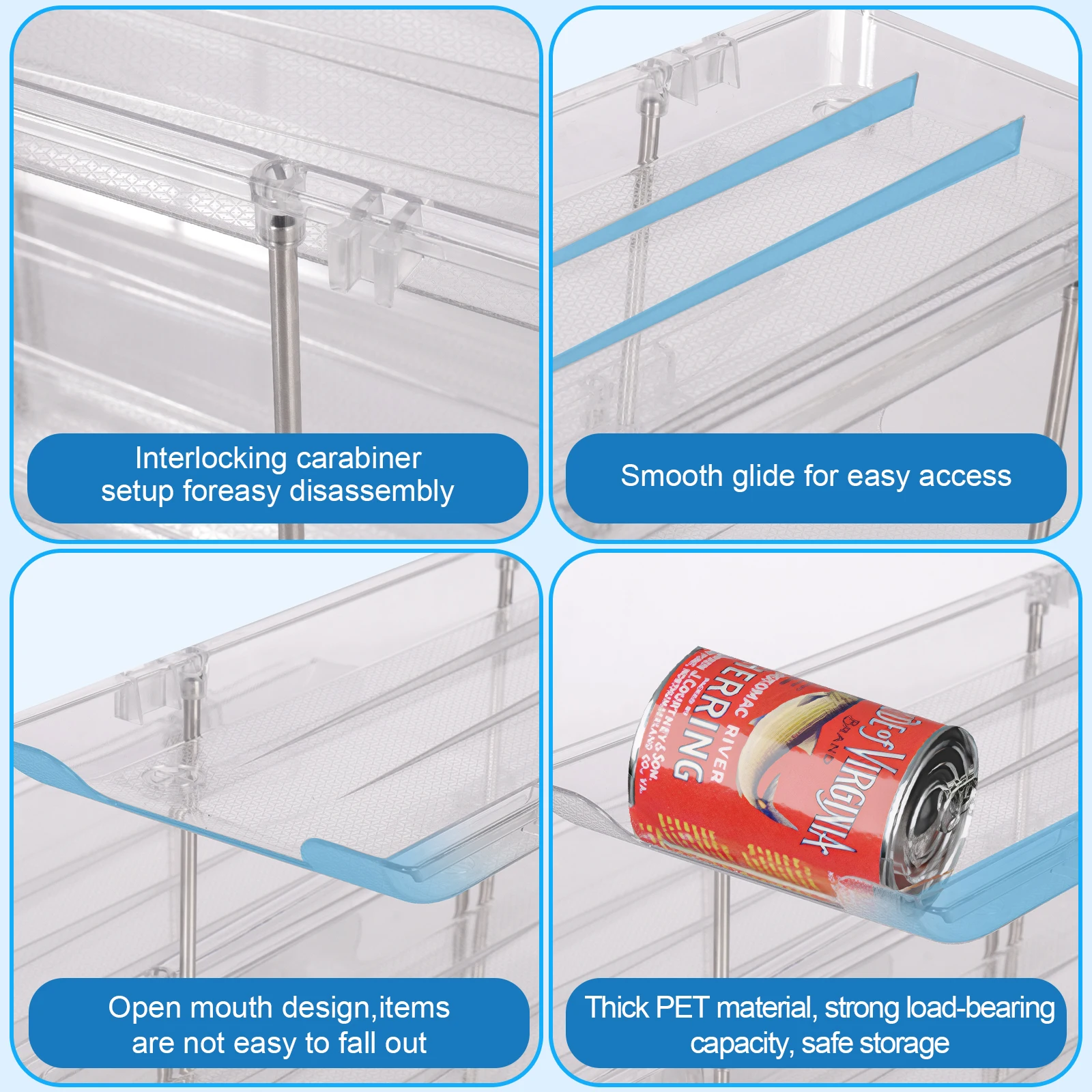 Free Combination Can Storage Rack, 3-Layer Stackable Refrigerator Canned Beer Drinks Storage Rack Automatic Rolling